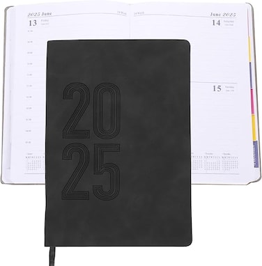 2025 Planner Notebook Monthly Daily Weekly Calendar Planner with Bookmarks Academic Time Management Organizer，For Diary Journal Agenda Office Work School Study Supplies (Black)