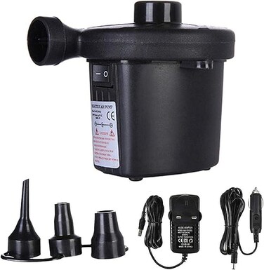 Portable Air Mattress Pump, Hamkaw Quick-Fill Electric Air Pump With 3 Nozzles, Convenient Inflator Deflator For Inflatables, Air Mattress,Raft Boat,Pool, Black