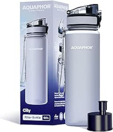 AQUAPHOR City Bottle 500ml Grey   Travel Water Bottle with Activated Carbon Filter   Filters Chlorine &amp; Impurities   Made of Tritan &amp; BPA-Free   Stay Hydrated On the Go!