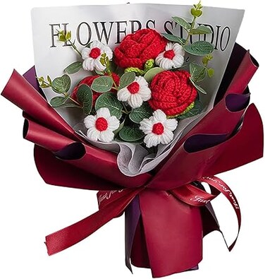 Handmade Knitted Flower Bouquet - Durable Crochet Roses With Exquisite Wrap, Unique Eternal Dried Flowers, Hand Woven for Wedding