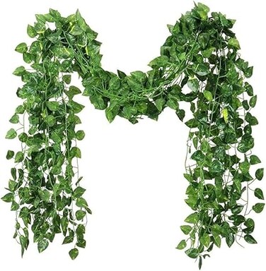 Mumoo Bear Artificial Ivy Garland, 12 Pack 84 Feet Fake Ivy Hanging Vines, Green Leaves Fake Plants for Wedding, Party, Garden, Office, Bedroom Decoration(Scindapsus Leaves)