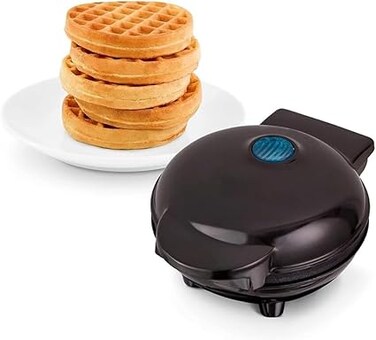 AMERTEER Mini Waffle Maker   350W Pancake Maker   Waffle Iron   Round Waffle Machine for Brownies, Cookies, Quesadillas, Calzones, Hash Browns, Grilled Cheeses, and other Foods (Black)