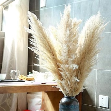 Yatai 120 Cm Length Pampas Grass 3 Stems - Tall Large Natural Dried For Flower Arrangements Wedding Home Decor (Beige)