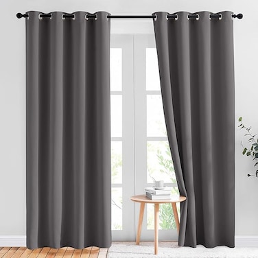 NICETOWN Gray Blackout Curtains for Bedroom 213 CM Long - Thermal Curtains &amp; Drapes Grommet Room Darkening Curtains Noise Reducing Window Treatments for Living Room (2 Panels, W132 x L213, Grey)