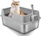 SLEEPHEAD&reg;Stainless Steel Cat Litter Box with Lid, Large Litter Box for Cats Metal Litter Pan Tray with High Wall Sides Enclosure, Anti-Leakage, Non-Sticky, Easy to Clean（50 * 35 * 25）