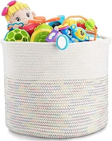 &eacute;&euro;&scaron;&ccedil;&rdquo;&uml; Large Woven Storage Laundry Basket 33*50cm Cotton Rope Organizer for Blanket Toys Towels Baby Nursery Hamper Bin with Handle