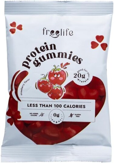 Strawberry Gummies, High Protein 20g - Gluten Free, Zero Sugar, Low Carb 4.5g, Snack, 32g Pack