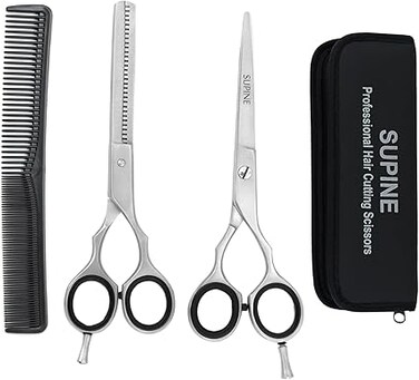 6.5&rdquo; Professional Scissor Edge Barber Hair Cutting Sharp Grooming Hair Cutting Thinning Shears Kit 3 Pcs, No Split ends, Chrome Finishing Magnetic Stainless Steel Shears for Salon,Men,Women,Dressing