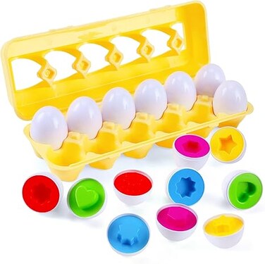 Matching Eggs - Toddler Toys - Educational Color &amp; Recognition Skills Study Toys, for Learn Color &amp; Shape Match Egg Set, for Age 2 Years Old and 2 Years Up Kid Baby Toddler Boy Girl. (12 Eggs)