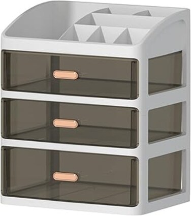 Makeup Organizer for Vanity, Skincare Organizers with 3 Drawers, Cosmetics Organizer for Skin Care, Eyeshadow, Brushes, Lipstick, Powders, Nail Polish.Great for Dresser, Bedroom, Bathroom (Black)