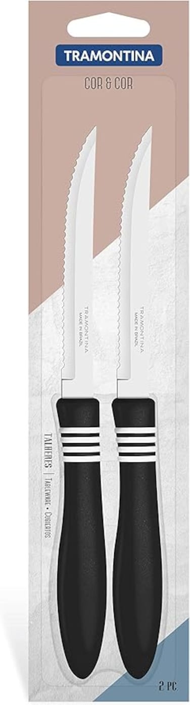 Tramontina Cor&amp;Cor 2 Pieces Steak Knife Set with Stainless Steel Blade and Black Polypropylene Handle