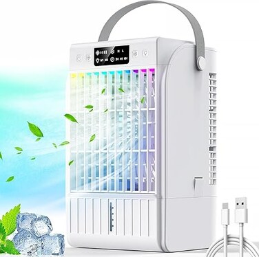 Portable Air Conditioners,1500 ML Portablel Air Cooler, 4 Wind Speeds&amp; 2 Spray Modes Evaporative Air Cooler,Personal Cooling Fan with 2-6H Timer&amp; 7 Color Night Light,Suitable for Home Office (White)