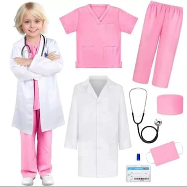 Doctor Costume Set Medical Uniform Set, 7-Piece Cosplay Costume Lab Coat for Kids