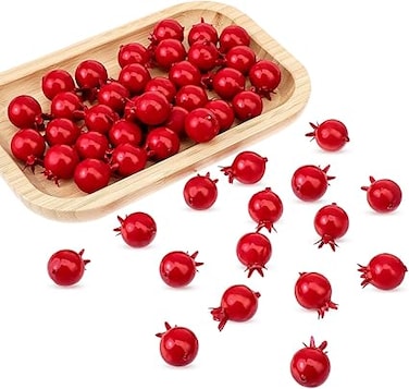 InnoHHustle 50Pcs Mini 0.79 Inch Artificial Pomegranate Realistic Fake Fruit Home House Kitchen Supermarkets Decoration Autumn Festival Party Photography Props Home Kichen Display Decor