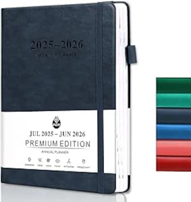 2025-2026 Weekly Monthly and Daily Planner, A5 Notebooks, 388 Pages with Elastic Closure, Thick Cover Paper, for Office, School, Home(Blue)