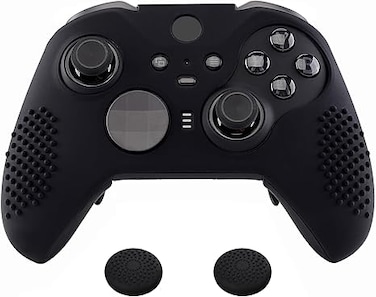PlayVital Protective Case Non-Slip Silicone Case + 2 Thumbstick Caps Case for Xbox Elite Series 2/Series 2-Core Controller (Black)