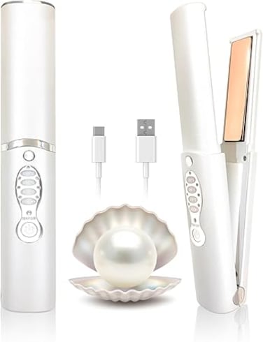 ADOBIRD Cordless Hair Straighteners Titanium Portable Flat Iron Wireless Hair Straightener 2 in 1 for Straightening and Curling Travel Straightener Dual Voltage 5000 mAh Battery Heats Up in Seconds