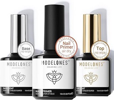 modelones Gel Top Coat and Base Coat With Nail Primer, 3Pcs No Wipe Base and top coat Gel Nail Polish Nail Bond Primer, 10ml New Upgraded Formula Long-Lasting Gel Nail kit