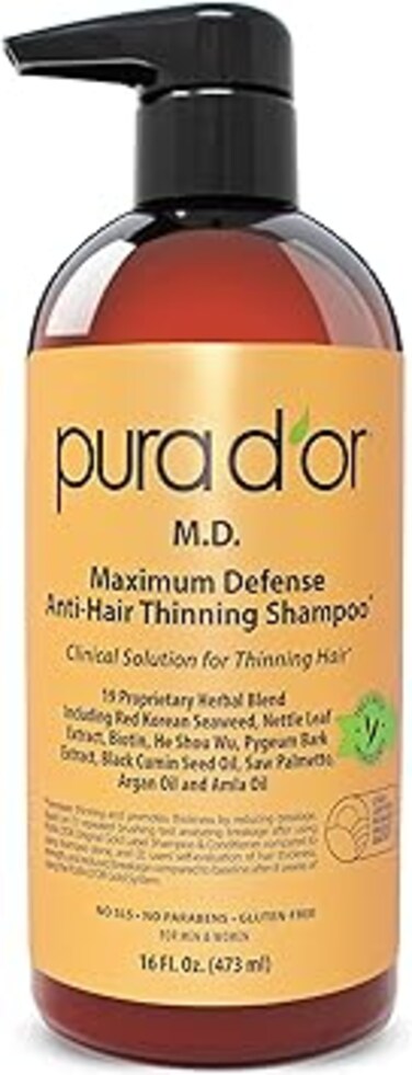 PURA D'OR Anti-Hair Thinning Shampoo - Dandruff &amp; Thinning Hair 0.9% KETO-CONAZOLE &amp; 0.5% Coal Tar, Biotin Shampoo for Dry &amp; Itchy Scalp, Sulfate Free, Men &amp; Women, 16 Fl Oz (Packaging May Vary)