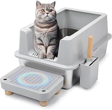 Petmate Top Entry Litter Cat Box With Filter Lid To Clean Paws