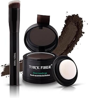Thick Fiber   Root Touch Up Powder   Powder for covering thinning hairlines   Dark Brown   &mdash;   Water &amp; sweat resistant, includes applicator brush