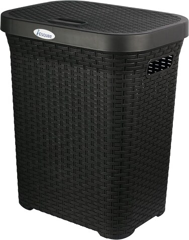 Laundry Basket, Black with Lid, 50L Capacity