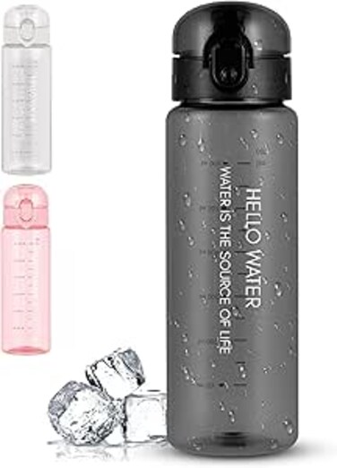 Sports Water Bottle, Reusable Clear Plastic Bottle &ndash; 780ml BPA-Free Leak-Proof Water Bottle with Flip Top Lid and Carrying Strap, Ideal for Gym, Office, Travel, and Outdoor Use (Black)