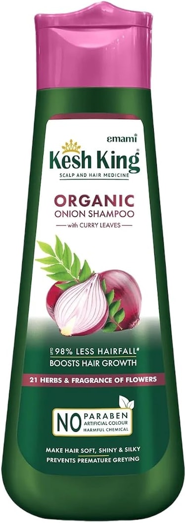Emami Kesh King Organic Onion Shampoo With Curry Leaves - 98% Less Hair Fall &amp; Boost Hair Growth - Makes Hair Soft,Shiny Silky - 21 Herbs &amp; Fragrance of Flowers - 300 ml
