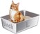 Stainless Steel Cat Litter Box, 50x35x15 cm L arge Size, High Sides, Non-Stick Surface (Large)