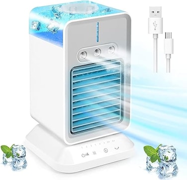 Cordless Portable Air Conditioner Cooling Fan, Rechargeable Air Conditioners, Evaporative Air Conditioner, 3 Win Speeds &amp; 2-8H Timer, Personal Air Cooler with Humidifier for Bedroom Office,3 Mist Mode