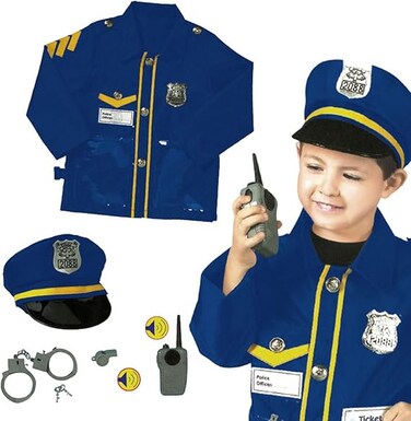 Policeman Costume for Boys, Police Officer Costume,Police Dress Includes Shirt, Hat for Dress Up Party, Role-playing, Idea Gift for Boy and Girls Ages 3-6 Years