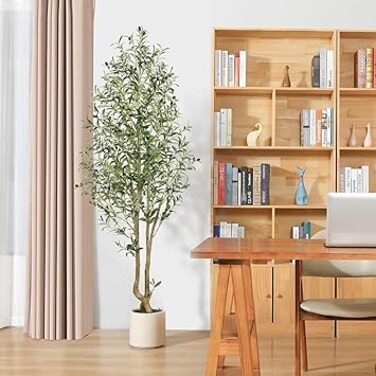 Alupssuc 6FT Artificial Olive Tree, Faux Olive Tree with Curved Trunk &amp; Lifelike Leaves in White Pots, 6 Feet Big Tall Fake Plants for Home Office Living Room Indoor Outdoor Decor, 180cm
