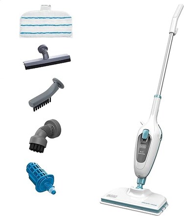 Black &amp; Decker 5-in-1 Steam Mop with Superheated Steam with 5 Accessories Swivel Head 1300 W 380 ml White FSMH13E5-B5