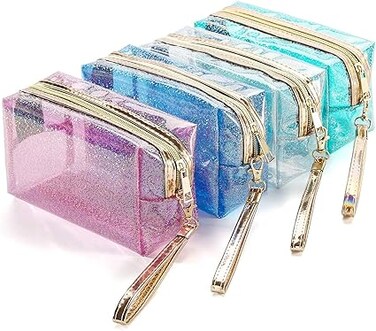 ELECDON 4Pcs Waterproof Cosmetic Bags PVC Transparent Zippered Toiletry Bag with Handle Strap Portable Clear Makeup Bag Pouch for Bathroom, Vacation and Organizing (2)