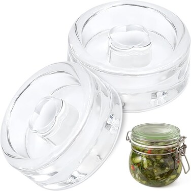 Bakiauli 2 Pack Glass Fermentation Weights, 7 cm Wide Mouth Fermentation Jars to Remove Excess Brine for Fermenting Pickles Sauerkraut