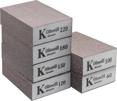 Sanding Block Set, 6 Pieces Sanding Sponges with 6 Grits (60,100,120,150,180,220), Coarse to Superfine Wet and Dry Dual-Use Abrasive Pads, Washable and Reusable for Wood, Walls, and Metal.