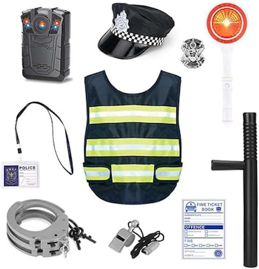 Police Officer Costume For Kids, Complete Role Play Kit With Police Badge, Handcuffs, Flashlight, Perfect For Kids Policeman Dress, Ideal For Halloween, Birthday Parties, and Pretend Play
