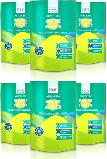 Absorbia Moisture Absorber   Stand up Closet Pouch - Pack of 6 (600ml Each) Absorption Capacity Dehumidifier for Wardrobe &amp; Cupboards   Fights Against Moisture, Mould, Fungus &amp; Musty smells