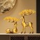 OMELPIS Golden Resin Statue Creative Abstract Art Couple Deer Sculpture Ornament Modern Simple Home Office D&eacute;cor Crafts for Living Room TV Cabinet Shelf Table Desk Foyer Decoration Gift 2Pcs