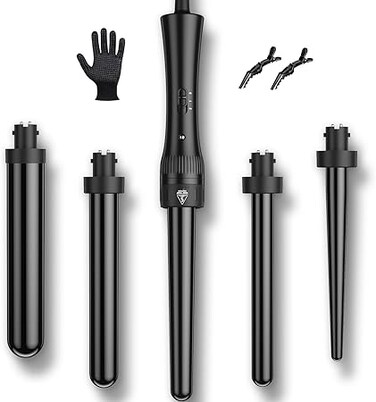 Hair Curling Wand Tongs for Long Hair Iron Set 9mm-32mm 5 in 1 PTC Ceramic Barrels LCD 180&deg;C &amp; 210&deg;C Temperature Control Multi Stylers with Silicone Gloves Gifts for Girl Women