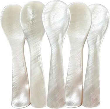 5Pcs Caviar Spoons Mini Mother of Pearl Spoons for Tiny Salt Egg Blinis Condiments Small Shell Caviar Serving Set for Caviar Sea Dip Coffee Ice Cream Elegant Servers for Restaurant Home