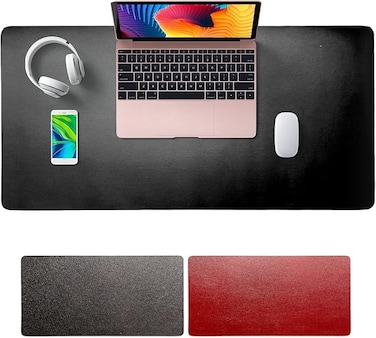 Desk Pad Leather Computer Mouse Pad Office Desk Mat Extended Gaming Mouse Pad, Non-Slip Waterproof Dual-Side Use Desk Mat Protector 80cm X 40cm, Red/Black