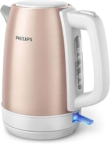 Philips Daily Collection Kettle - 2200W, 1.7L Capacity, Spring Lid, 0.75m Cable - HD9350/96 Rose Gold Metallic/White