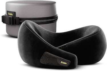 Travel Neck Pillow, 100% Hi-Per Foam, Lightweight Neck Support Pillow, Neck Pillow For Flight Travel, Memory Foam Car Neck Pillow, Adjustable Velcro Straps, Free Travel Pouch (Core Black)