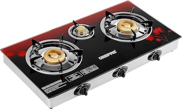 Burner Gas Cooker Size 70mm, 40mm &amp; 90mm Respectively - Ergonomic Design, Automatic Ignition, 3 Heating Zones  Stainless Steel Frame &amp; Tray