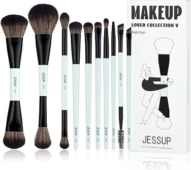Jessup   Makeup Brushes Set 10pcs, Double Sided, Bright Cyan T500