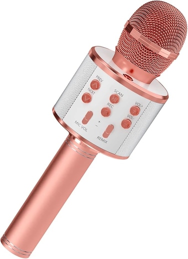 Kids Microphone for Singing, Wireless Bluetooth Karaoke Microphone for Adults, Portable Handheld Karaoke Machine, Toys for Boys and Girls Gift for Birthday Party (Rose Gold)