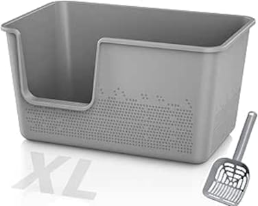 ORCHID M&reg; Cat Litter Box with High Sided,24.8" Lx12.2 Wx13.0 H Open Splash Proof,Extra Large Cat Litter Box for Indoor Big Cats,Tool-Free Assembly,Easier to Clean,Scoop Included (Grey)