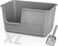 ORCHID M&reg; Cat Litter Box with High Sided,24.8" Lx12.2 Wx13.0 H Open Splash Proof,Extra Large Cat Litter Box for Indoor Big Cats,Tool-Free Assembly,Easier to Clean,Scoop Included (Grey)