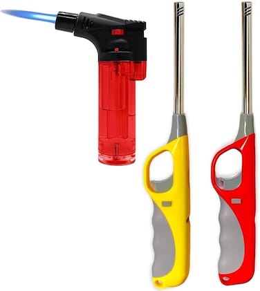 MOMENT 3 Pack Set Multi-Purpose Lighter, Stainless Steel, Refillable Butane, Windproof Flame, Kitchen, BBQ, Cigar, Bakhoor Charcoal, Assorted